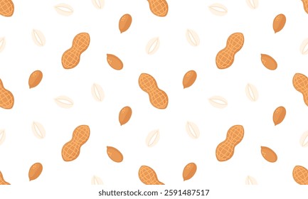 Peanuts seamless pattern. Nuts and seeds background design. Vegan food ingredients. Vector illustration