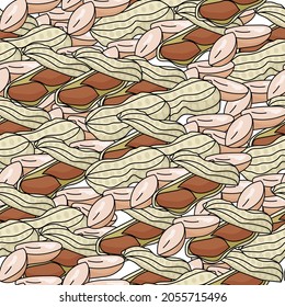 Peanuts seamless pattern peeled and in pods, popular bean plant snack vector illustration