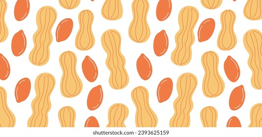 Gráfico vectorial de cacahuetes aislado en fondo blanco. Nueces peladas y sin pelar. Frutas enteras con fondo de pantalla del núcleo. Gráfica plana vectorial de dibujos animados.
