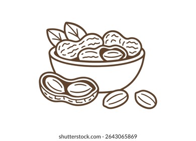 Peanuts Vector Line Art Illustration for Snack Food and Agricultural Designs