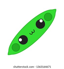 Peapod cute kawaii vector character. Happy vegetable with smiling baby face. Funny emoji, emoticon, smile. Isolated cartoon color illustration