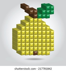 Pear  3d pixel art - bright vector illustration