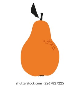 Pear abstract orange fruit drawing. Food object in minimal graphic drawn style.
