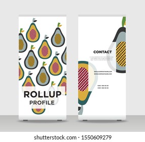 Pear Abstract Shapes Modern Exhibition Advertising Trend Business Roll Up Banner Stand Poster Brochure flat design template creative concept. Pear Roll Up EPS. Presentation Cover