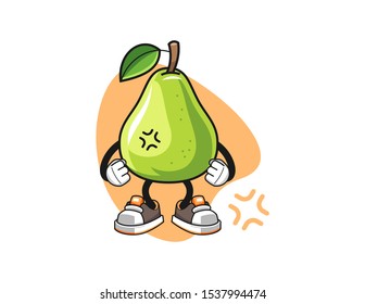 Pear angry cartoon. Mascot Character vector.