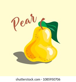 Pear.  Appetizing ripe yellow fruit.  Inscription. Vector.