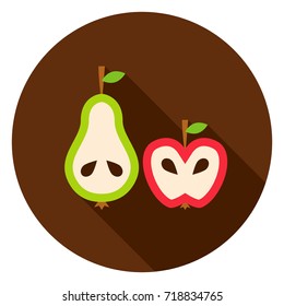 Pear Apple Circle Icon. Vector Illustration. Harvest Fruits.