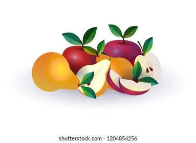 pear apple fruit on white background, healthy lifestyle or diet concept, logo for fresh fruits vector illustration