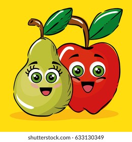 pear and apple fruits comic characters