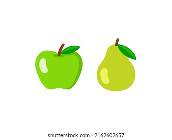 Pear And Apple Vector Emoji Set Illustrations. Fruit Emoticons