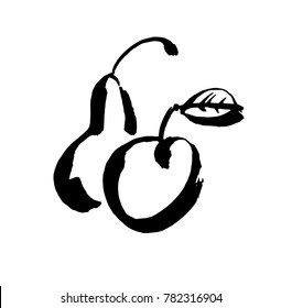 Pear and apple vector sketch icon isolated on background. Hand drawn ink brush illustration for infographic, website or app.