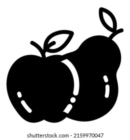 Pear And Apple Vegan Fresh Fruit Glyph Flat Icon Isolated On White Background