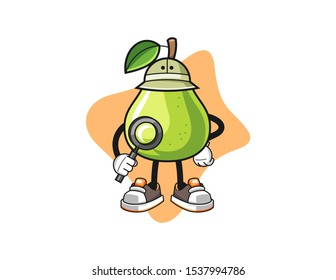 Pear archaeologist cartoon. Mascot Character vector.