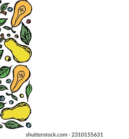 Pear background with place for text. Drawn pear illustration
