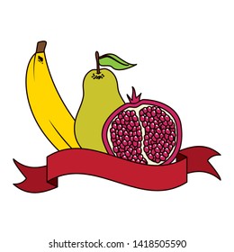 pear banana grapefruit tropical fruits banner sticker vector illustration