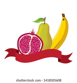 pear banana grapefruit tropical fruits banner sticker vector illustration