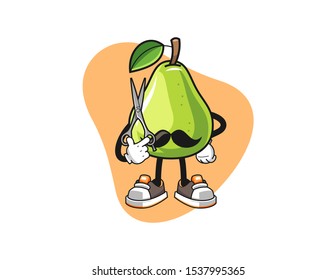 Pear barber cartoon. Mascot Character vector.