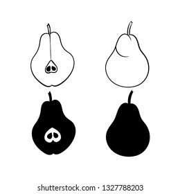 Pear. Black and white symbols. Vector
