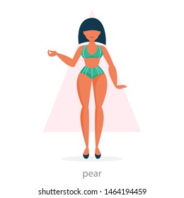 Pear body shape. Woman in underwear, female figure. Physique of the human body. Isolated vector illustration in cartoon style