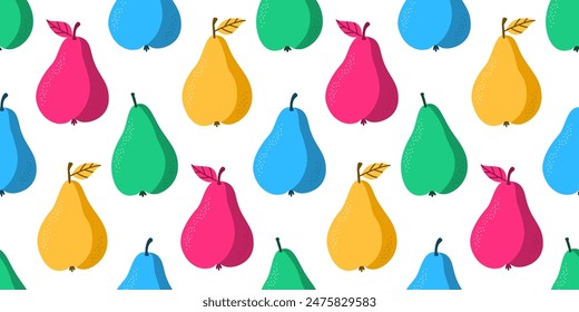 Pear Bright Colorful Seamless Pattern. Summer Fruit Background.