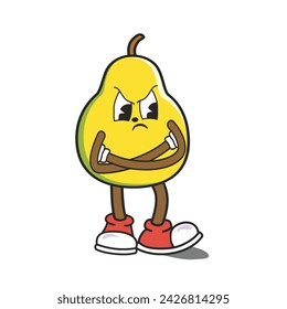 Pear cartoon character with angry expressions. Pear retro cartoon characters for mascot logo.