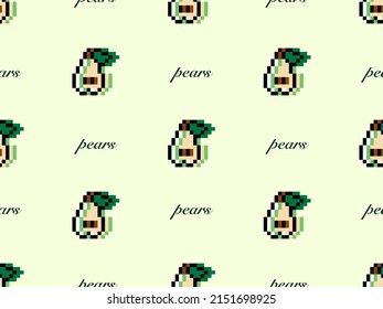 Pear cartoon character seamless pattern on green background.