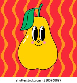 Pear cartoon character. Vector illustration in retro flat design, vintage comic style.