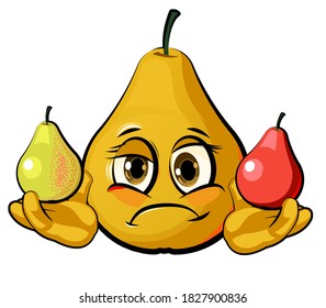 Pear cartoon. Comical face. Vector illustration. Fruit with eyes.