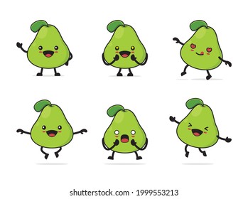 pear cartoon. with different facial expressions and poses isolated on a white background