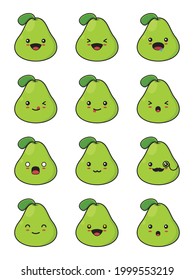 Pear Cartoon Different Facial Expressions Isolated Stock Vector ...