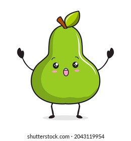 Pear Cartoon Illustration Pear Green Kawaii