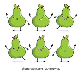 pear cartoon kawaii illustrations set collections