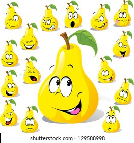 Pear Cartoon With Many Expressions