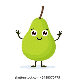 pear character, cute character for your design. Beautiful cartoon pear isolated on white background. Vector illustration in flat style