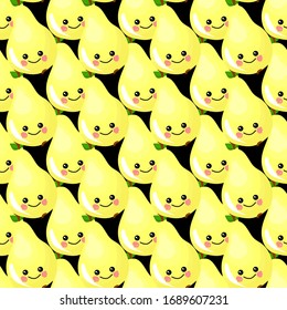 pear character. Exotic fruit pattern. Vector illustration. Yellow