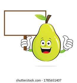 The Pear character holds a whiteboard on a white background - vector
