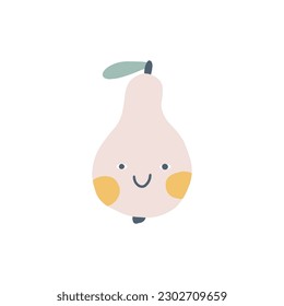 Icono de personaje de la oreja con cara sonriente. Dibujo manual de dibujos animados en un sencillo estilo ingenuo. Ilustraciones vectoriales en una paleta pastel para los niños. Aislar la fruta linda en un fondo blanco