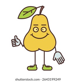 Pear character shows thumbs up and smiling. Vector Illustration