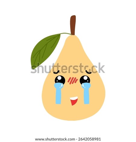 Pear character with smiling face, sad, cry and variant different expression face.