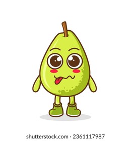 pear character in sweet expression while sticking out her tongue