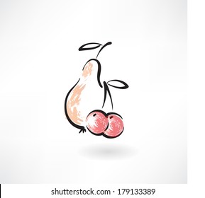 pear and cherry grunge icon