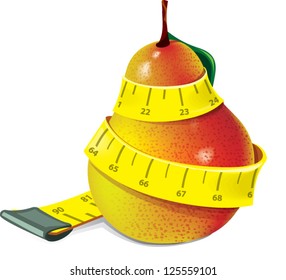 pear and cherry and measuring tape. Diet concept