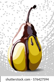 Pear in chocolate on a background. Vector