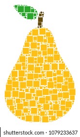 Pear collage icon of square shapes and round items in different sizes. Vector items are grouped into pear composition design concept.