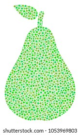 Pear composition of circle dots in different sizes and green color tints. Circle elements are grouped into pear vector illustration. Organic vector design concept.