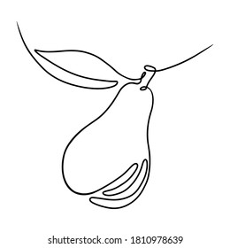 Pear, continuous line. Vector illustration, isolated on white background.