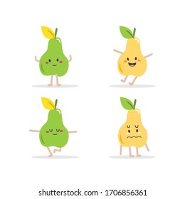 Pear Cute Character Cartoon Vector Set