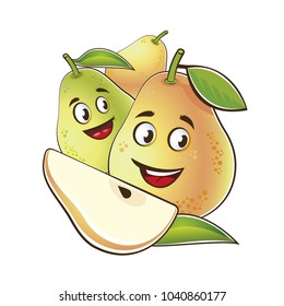 Pear. Cute characters. Vector set in cartoon style. Isolated fruits