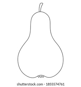 Pear. Delicious fruit. Vector illustration. Outline on an isolated white background. Doodle style. Sketch. Coloring book for children. Vegan food. Sweet pulp. Harvesting. Seasonal product. Juicy fruit
