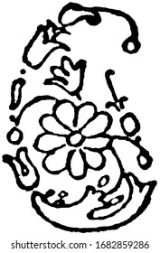 Pear Design as the river loop and the crown jewel, it was intended to represent a loop which the river Indus makes on a vast plain in upper Cashmere as seen from the Mosque, vintage line drawing